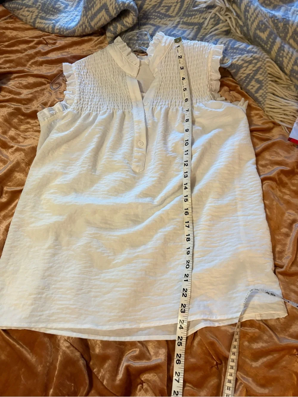 Amazon White Sleeveless Smocked Ruffle Yoke Top - Picture 3 of 5